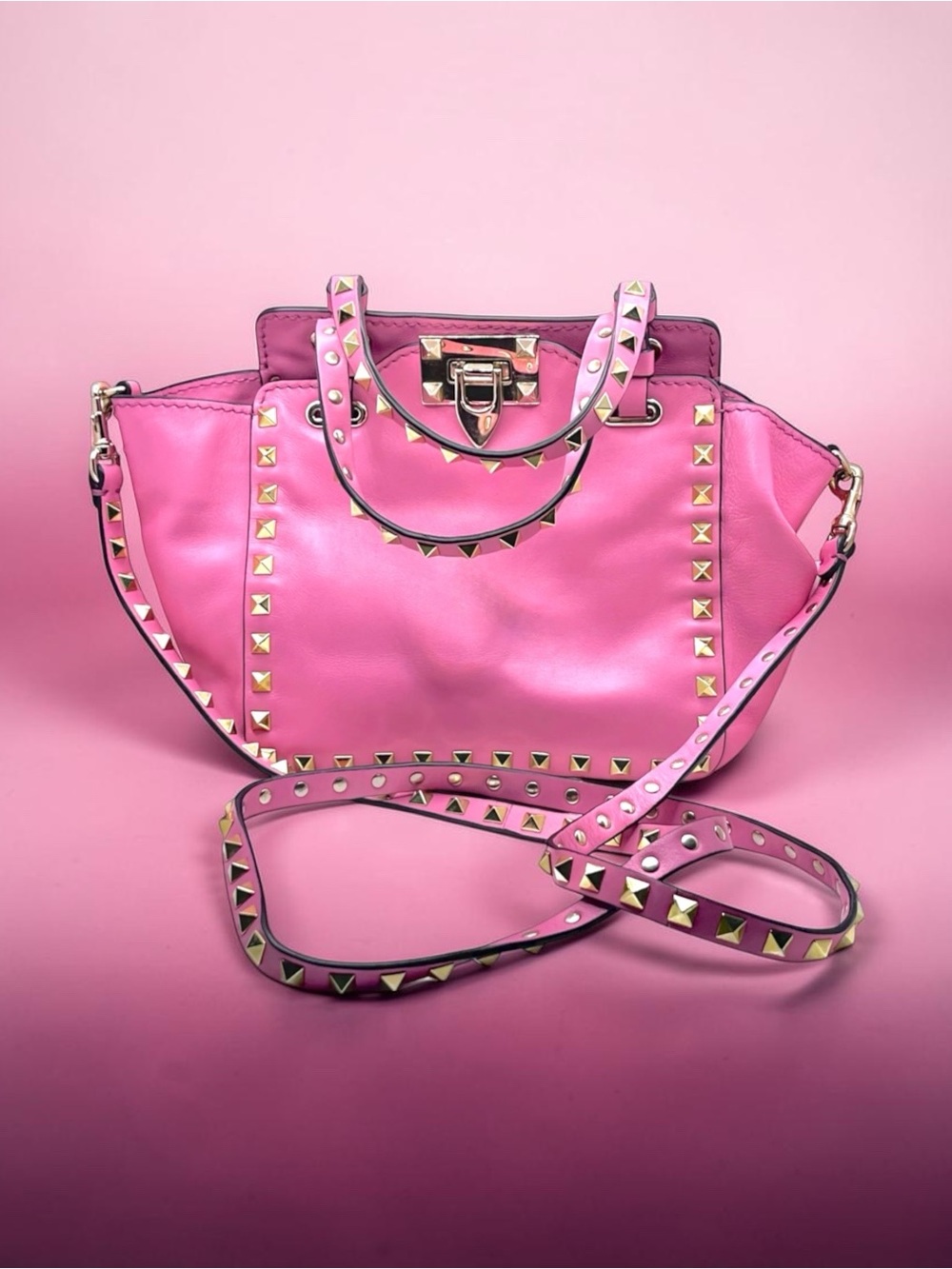 Valentino Garavani Pink Rockstud Leather Mini Top Handle Bag Crossbody BLI86BQL2